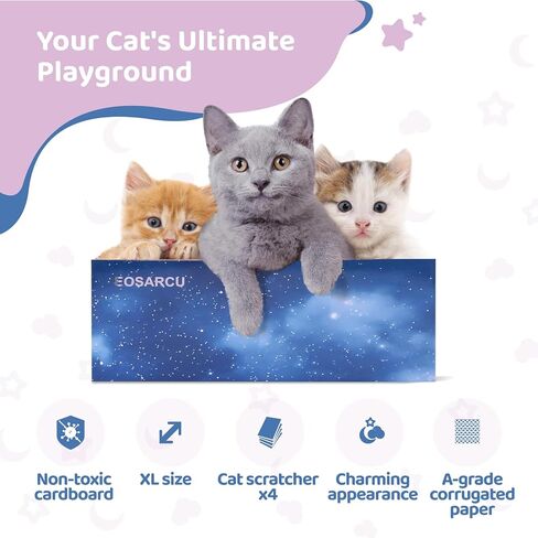 X-Large Cat Scratch Box, Cardboard Cat Scratcher Bed with 4 Pcs Refillable Scratch Pad for Indoor Cats and Kitten in Kuwait