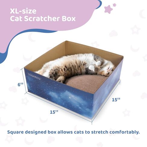 X-Large Cat Scratch Box, Cardboard Cat Scratcher Bed with 4 Pcs Refillable Scratch Pad for Indoor Cats and Kitten in Kuwait