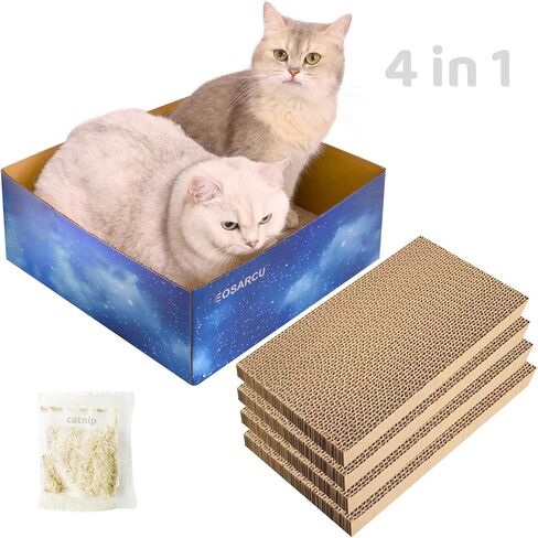 X-Large Cat Scratch Box, Cardboard Cat Scratcher Bed with 4 Pcs Refillable Scratch Pad for Indoor Cats and Kitten in Kuwait