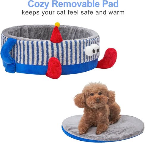 سرير قطط لطيف من Jiupety، سرير مريح للقطط الداخلية ذات العيون الكبيرة، وسادة قابلة للإزالة وغطاء قابل للغسل، سرير مستدير للحيوانات الأليفة، قاعدة مضادة للانزلاق، للقطط والجرو، خطوط زرقاء وبيضاء، 15 رطل، مقاس M in Kuwait