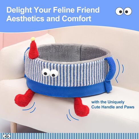 سرير قطط لطيف من Jiupety، سرير مريح للقطط الداخلية ذات العيون الكبيرة، وسادة قابلة للإزالة وغطاء قابل للغسل، سرير مستدير للحيوانات الأليفة، قاعدة مضادة للانزلاق، للقطط والجرو، خطوط زرقاء وبيضاء، 15 رطل، مقاس M in Kuwait