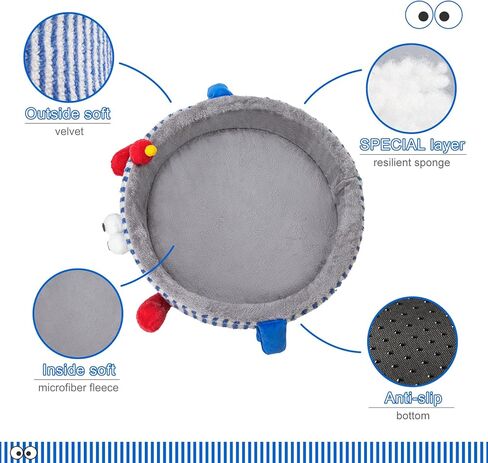 سرير قطط لطيف من Jiupety، سرير مريح للقطط الداخلية ذات العيون الكبيرة، وسادة قابلة للإزالة وغطاء قابل للغسل، سرير مستدير للحيوانات الأليفة، قاعدة مضادة للانزلاق، للقطط والجرو، خطوط زرقاء وبيضاء، 15 رطل، مقاس M in Kuwait