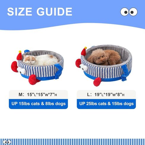 سرير قطط لطيف من Jiupety، سرير مريح للقطط الداخلية ذات العيون الكبيرة، وسادة قابلة للإزالة وغطاء قابل للغسل، سرير مستدير للحيوانات الأليفة، قاعدة مضادة للانزلاق، للقطط والجرو، خطوط زرقاء وبيضاء، 15 رطل، مقاس M in Kuwait