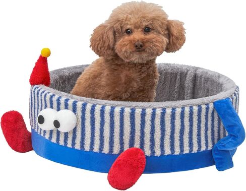 سرير قطط لطيف من Jiupety، سرير مريح للقطط الداخلية ذات العيون الكبيرة، وسادة قابلة للإزالة وغطاء قابل للغسل، سرير مستدير للحيوانات الأليفة، قاعدة مضادة للانزلاق، للقطط والجرو، خطوط زرقاء وبيضاء، 15 رطل، مقاس M in Kuwait