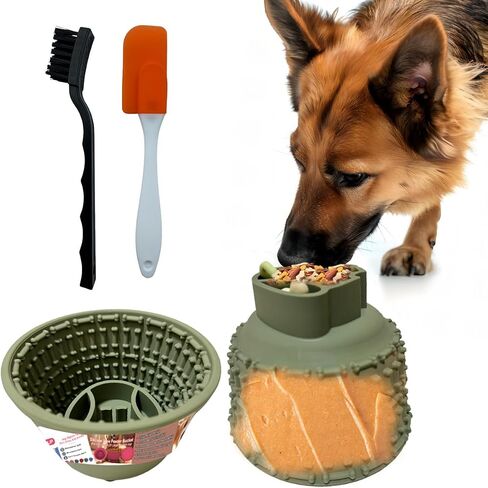Multi-fonction Silicone Slow Feeder Dog Bowls Pet Lick Mat for Dog and Cat Slow Feeder food Bucket Licking Pad with Suction Cups Heavy Duty Puzzle Food Treat for Dog Dishwasher Fit (Green Olive) in Saudi Arabia