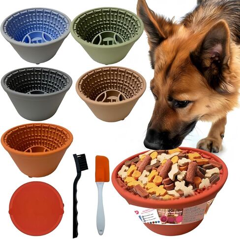 Multi-fonction Silicone Slow Feeder Dog Bowls Pet Lick Mat for Dog and Cat Slow Feeder food Bucket Licking Pad with Suction Cups Heavy Duty Puzzle Food Treat for Dog Dishwasher Fit (Green Olive) in Saudi Arabia