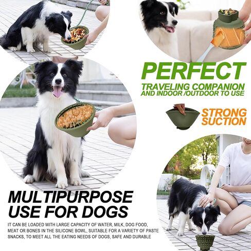 Multi-fonction Silicone Slow Feeder Dog Bowls Pet Lick Mat for Dog and Cat Slow Feeder food Bucket Licking Pad with Suction Cups Heavy Duty Puzzle Food Treat for Dog Dishwasher Fit (Green Olive) in Saudi Arabia