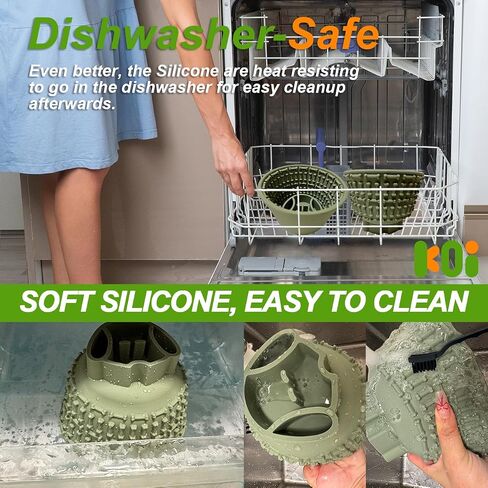 Multi-fonction Silicone Slow Feeder Dog Bowls Pet Lick Mat for Dog and Cat Slow Feeder food Bucket Licking Pad with Suction Cups Heavy Duty Puzzle Food Treat for Dog Dishwasher Fit (Green Olive) in Saudi Arabia