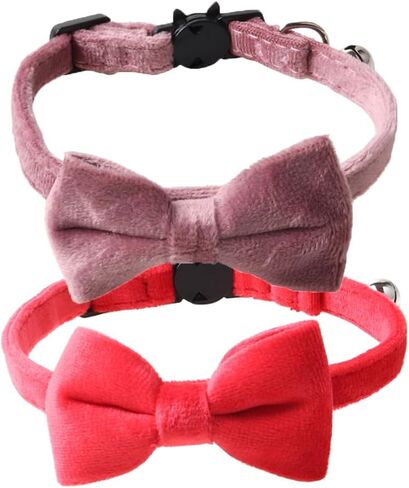 Love Dream Cat Collar Breakaway with Bow Tie and Bells - 3 Pack Velvet Girl Boy Kitty Safety Kitten Collars with Removable Bowtie for Cats Kittens, Blue & Pink & Purple in Saudi Arabia