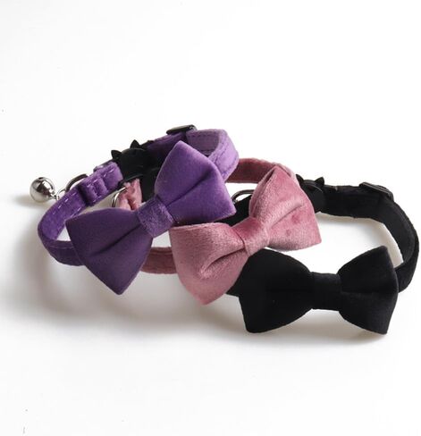 Love Dream Cat Collar Breakaway with Bow Tie and Bells - 3 Pack Velvet Girl Boy Kitty Safety Kitten Collars with Removable Bowtie for Cats Kittens, Blue & Pink & Purple in Saudi Arabia