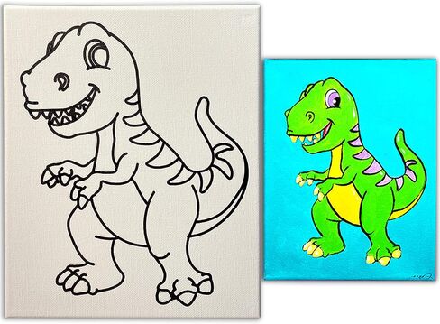 Indigo Art Studio Pre Drawn Canvas Painting for Kids | Stretched & Stenciled | Art Activity Summer Camps | Dinosaur Jurrasic Coloring | DIY Birthday Gift & Sip and Paint With Twist Party Favor | 8x10 in Saudi Arabia