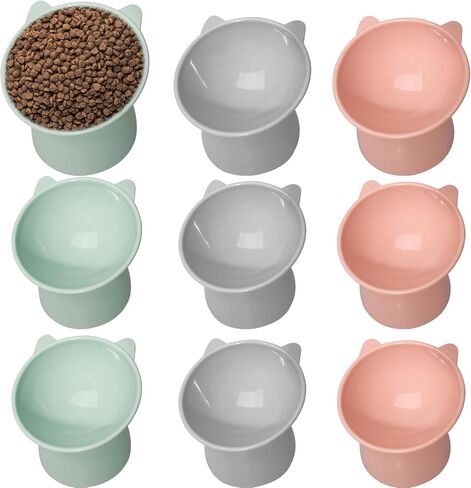 9 Pcs Raised Cat Food Bowls 15 Degrees Plastic Tilted Elevated Cat Bowls Pet Feeder Anti Vomit Dog Kitten Food Dishes Slanted Stand Cats Bowls for Cats and Small Dogs in Saudi Arabia