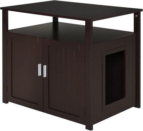 PawHut Wooden Cat Litter Box Enclosure Furniture with Adjustable Partition, Cat Washroom End Table with Open Shelf, Brown in Saudi Arabia
