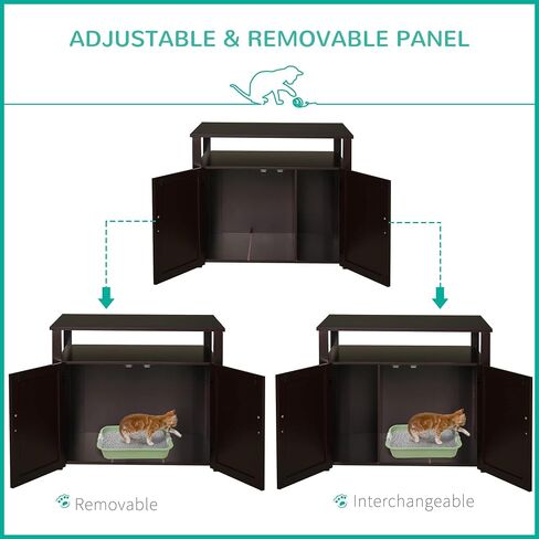 PawHut Wooden Cat Litter Box Enclosure Furniture with Adjustable Partition, Cat Washroom End Table with Open Shelf, Brown in Saudi Arabia