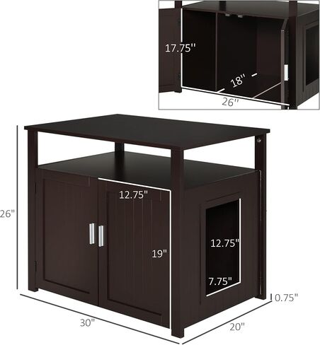 PawHut Wooden Cat Litter Box Enclosure Furniture with Adjustable Partition, Cat Washroom End Table with Open Shelf, Brown in Saudi Arabia