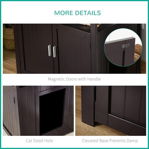 PawHut Wooden Cat Litter Box Enclosure Furniture with Adjustable Partition, Cat Washroom End Table with Open Shelf, Brown in Saudi Arabia