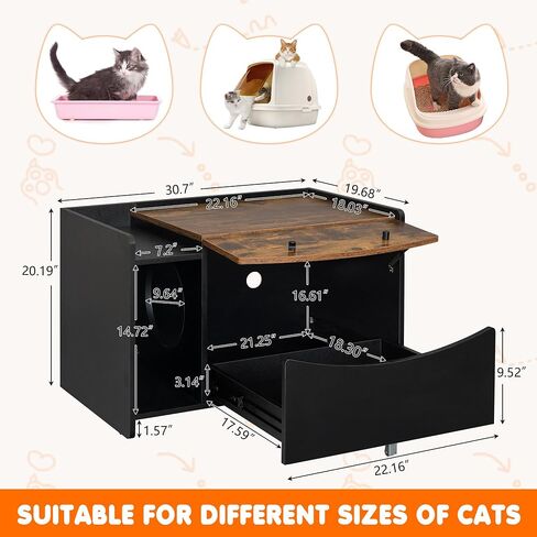 Cat Litter Box Enclosure Furniture, Extra Large Hidden Litter Box Furniture, Litter Box Cabinet for Big Cats and Pets, Pull-Out Cat House for Easy Cleaning in Saudi Arabia