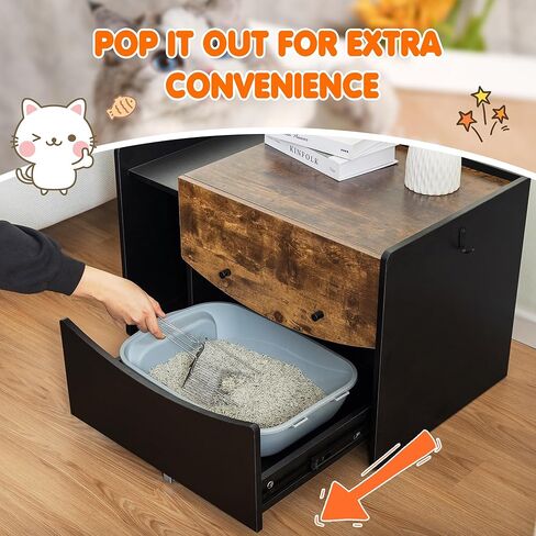 Cat Litter Box Enclosure Furniture, Extra Large Hidden Litter Box Furniture, Litter Box Cabinet for Big Cats and Pets, Pull-Out Cat House for Easy Cleaning in Saudi Arabia