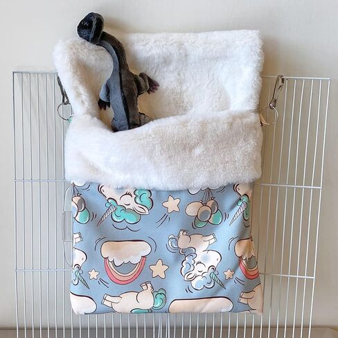Faux Rabbit Fur Sugar Glider Cuddle Sack Sleeping Pouch Bonding Snuggle Cage Hanging Bed House Hideout Cave for Hamster, Rat, Ferret, Squirrel and Other Small Animal Beds (Blue) in Saudi Arabia