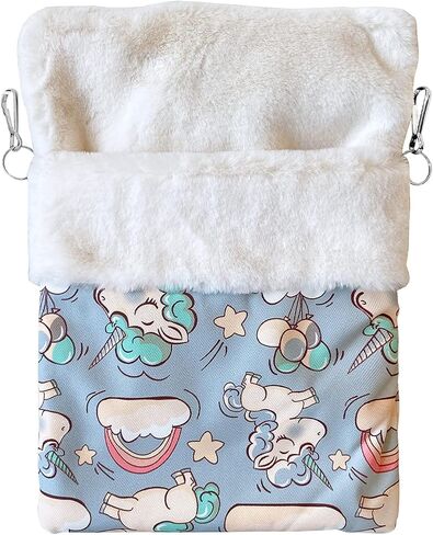 Faux Rabbit Fur Sugar Glider Cuddle Sack Sleeping Pouch Bonding Snuggle Cage Hanging Bed House Hideout Cave for Hamster, Rat, Ferret, Squirrel and Other Small Animal Beds (Blue) in Saudi Arabia