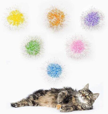 Andiker Cat Sparkle Balls - 12pc Colorful Interactive Cat Toys with 2.36 Inch Pom Pom Balls for Indoor Cats in Saudi Arabia