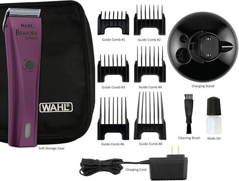 سلك محرك قوي من Wahl Professional Animal Bravura Lithium / طقم ماكينة قص الحيوانات الأليفة اللاسلكي (أرجواني) مع فرشاة شفرة in Kuwait
