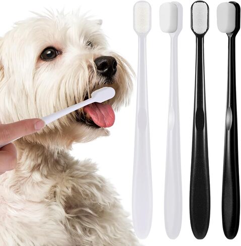 فرشاة أسنان للكلاب، 4 قطع ناعمة لتنظيف أسنان الكلاب، فرشاة أسنان للكلاب بمقبض طويل، فرشاة أسنان للحيوانات الأليفة عالمية لتنظيف أسنان الكلاب الأليفة والعناية بالفم ونظافة الأسنان (أسود، أبيض) in Kuwait