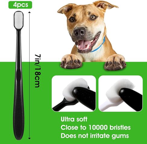 فرشاة أسنان للكلاب، 4 قطع ناعمة لتنظيف أسنان الكلاب، فرشاة أسنان للكلاب بمقبض طويل، فرشاة أسنان للحيوانات الأليفة عالمية لتنظيف أسنان الكلاب الأليفة والعناية بالفم ونظافة الأسنان (أسود، أبيض) in Kuwait