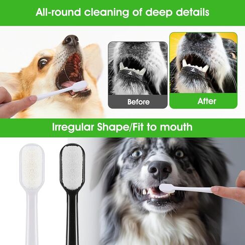 فرشاة أسنان للكلاب، 4 قطع ناعمة لتنظيف أسنان الكلاب، فرشاة أسنان للكلاب بمقبض طويل، فرشاة أسنان للحيوانات الأليفة عالمية لتنظيف أسنان الكلاب الأليفة والعناية بالفم ونظافة الأسنان (أسود، أبيض) in Kuwait