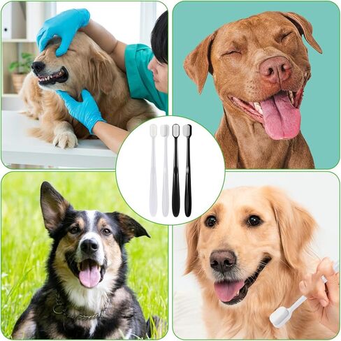 فرشاة أسنان للكلاب، 4 قطع ناعمة لتنظيف أسنان الكلاب، فرشاة أسنان للكلاب بمقبض طويل، فرشاة أسنان للحيوانات الأليفة عالمية لتنظيف أسنان الكلاب الأليفة والعناية بالفم ونظافة الأسنان (أسود، أبيض) in Kuwait
