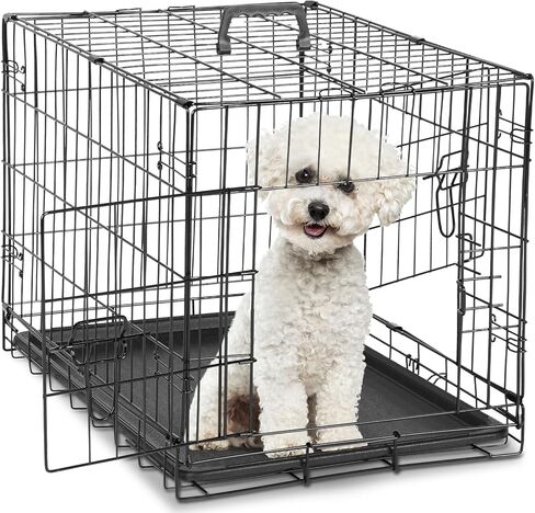 Dog Crate, 24 Inch Small Double Door Dog Cage with Divider Panel and Plastic Leak-Proof Pan Tray, Folding Metal Wire Pet Kennel for Indoor, Outdoor, Travel in Kuwait