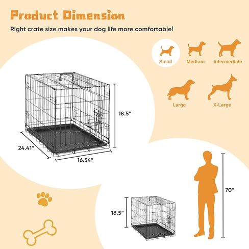 Dog Crate, 24 Inch Small Double Door Dog Cage with Divider Panel and Plastic Leak-Proof Pan Tray, Folding Metal Wire Pet Kennel for Indoor, Outdoor, Travel in Kuwait