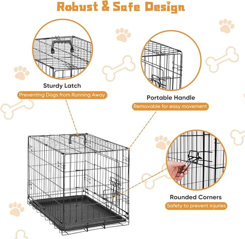 Dog Crate, 24 Inch Small Double Door Dog Cage with Divider Panel and Plastic Leak-Proof Pan Tray, Folding Metal Wire Pet Kennel for Indoor, Outdoor, Travel in Kuwait