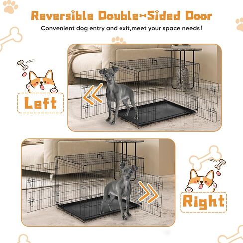Dog Crate, 24 Inch Small Double Door Dog Cage with Divider Panel and Plastic Leak-Proof Pan Tray, Folding Metal Wire Pet Kennel for Indoor, Outdoor, Travel in Kuwait