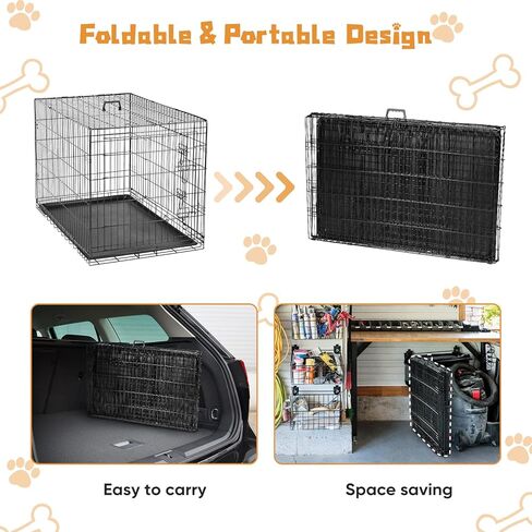 Dog Crate, 24 Inch Small Double Door Dog Cage with Divider Panel and Plastic Leak-Proof Pan Tray, Folding Metal Wire Pet Kennel for Indoor, Outdoor, Travel in Kuwait