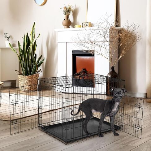 Dog Crate, 24 Inch Small Double Door Dog Cage with Divider Panel and Plastic Leak-Proof Pan Tray, Folding Metal Wire Pet Kennel for Indoor, Outdoor, Travel in Kuwait