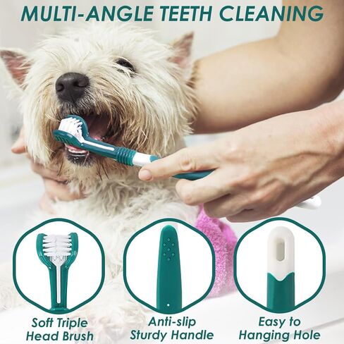 Dog Toothbrush Set, 2 Triple Head Pet Dog Toothbrushes 3 Double Head Toothbrushs 4 Finger Toothbrushes for Dog Cat Oral Dental Health, 9 Pack in Saudi Arabia