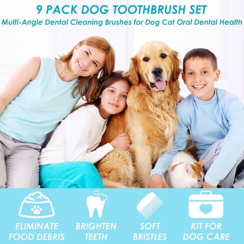 Dog Toothbrush Set, 2 Triple Head Pet Dog Toothbrushes 3 Double Head Toothbrushs 4 Finger Toothbrushes for Dog Cat Oral Dental Health, 9 Pack in Saudi Arabia