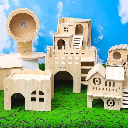 Wooden Hamster House Wood Hideout for Hamsters Young Dwarf Gerbil Mouse Mice Rat Small Animals(Only for Small Hamster) in Kuwait