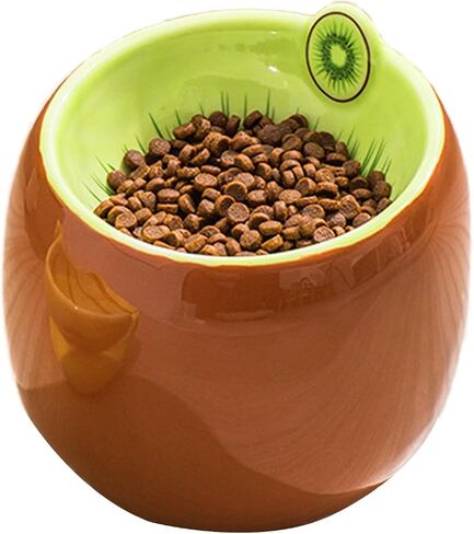 Ceramic Elevated Cat Bowls, Tilted Whisker Friendly Raised Cat Food Bowl Stress Free Anti-Vomiting, Food Feeding Dish for Indoor Cats Dishwasher Safe & Microwaveable (kiwifruit) in Saudi Arabia