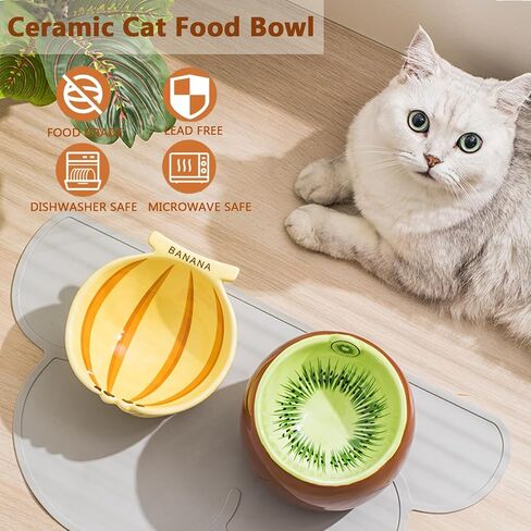 Ceramic Elevated Cat Bowls, Tilted Whisker Friendly Raised Cat Food Bowl Stress Free Anti-Vomiting, Food Feeding Dish for Indoor Cats Dishwasher Safe & Microwaveable (kiwifruit) in Saudi Arabia