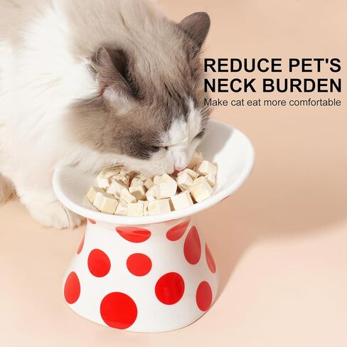 YauYik Extra Wide Raised Cat Food Bowl, Elevated, Ceramic Tilted Feeding Bowl for Fat Faced Cat, Prevent Neck & Whisker Fatigue, Dishwasher and Microwave Safe (Red, 1 Pack) in Kuwait