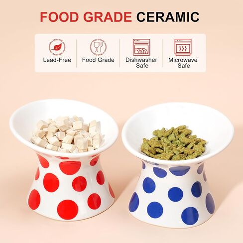 YauYik Extra Wide Raised Cat Food Bowl, Elevated, Ceramic Tilted Feeding Bowl for Fat Faced Cat, Prevent Neck & Whisker Fatigue, Dishwasher and Microwave Safe (Red, 1 Pack) in Kuwait