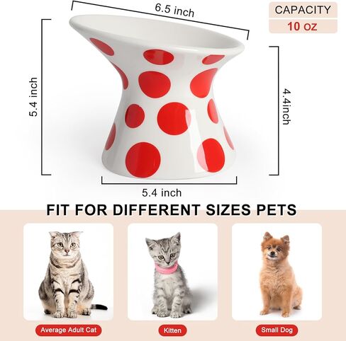 YauYik Extra Wide Raised Cat Food Bowl, Elevated, Ceramic Tilted Feeding Bowl for Fat Faced Cat, Prevent Neck & Whisker Fatigue, Dishwasher and Microwave Safe (Red, 1 Pack) in Kuwait