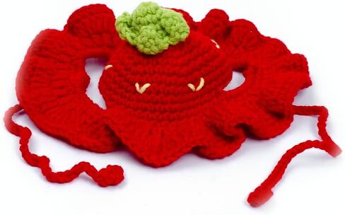 Crochet Pets Headband, Handmade Puppy and Kitten Accessories, Dogs & Cats Knitted Hat, Cute Adjustable Headwear, Adorable Christmas Costume, Photo Props and Grooming Supplies (Small, Red Strawberry) in Saudi Arabia
