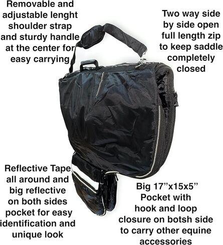 حقيبة حمل سرج غربية عاكسة من النايلون من Majestic Ally مع جيوب كبيرة - أسود in Kuwait