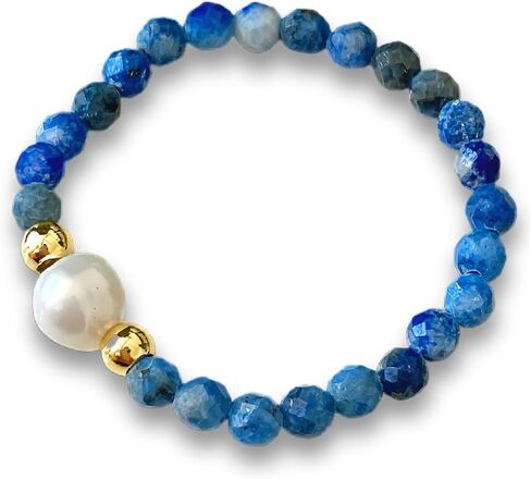 Handmade Natural Stone Freshwater Pearl Elastic Ring, Adjustable Elastic Rope,Suitable for Single or Stacked Wear, Anti Anxiety, Energy Boosting, Spiritual Resonance (Tourmaline) in Kuwait