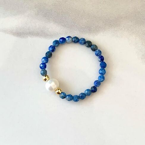 Handmade Natural Stone Freshwater Pearl Elastic Ring, Adjustable Elastic Rope,Suitable for Single or Stacked Wear, Anti Anxiety, Energy Boosting, Spiritual Resonance (Tourmaline) in Kuwait
