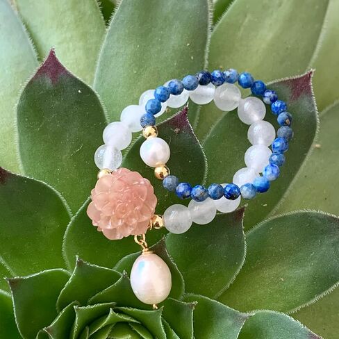 Handmade Natural Stone Freshwater Pearl Elastic Ring, Adjustable Elastic Rope,Suitable for Single or Stacked Wear, Anti Anxiety, Energy Boosting, Spiritual Resonance (Tourmaline) in Kuwait