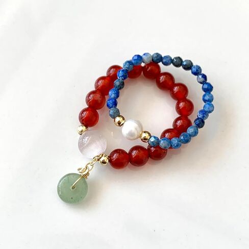 Handmade Natural Stone Freshwater Pearl Elastic Ring, Adjustable Elastic Rope,Suitable for Single or Stacked Wear, Anti Anxiety, Energy Boosting, Spiritual Resonance (Tourmaline) in Kuwait